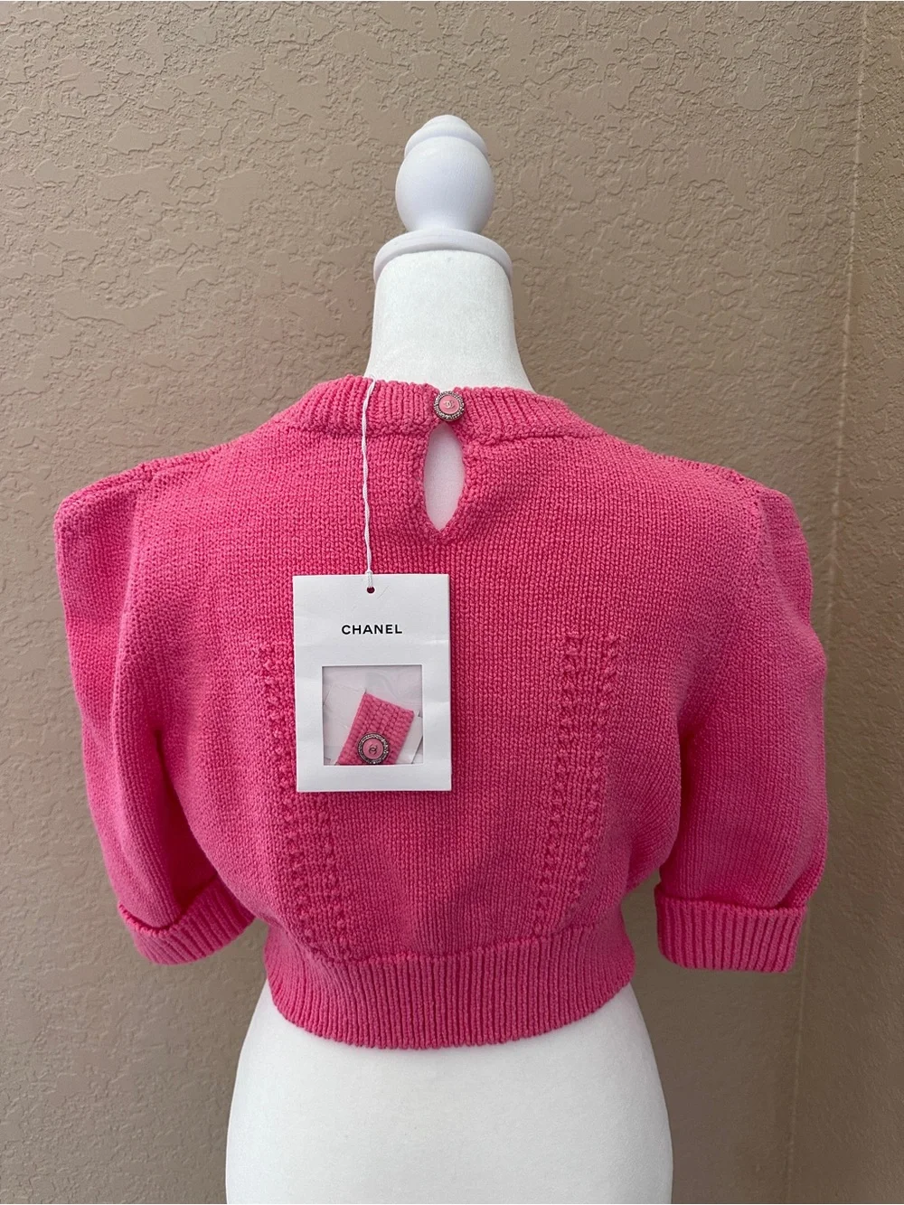 CHANEL Hot Pink Cropped Crewneck Sweater
